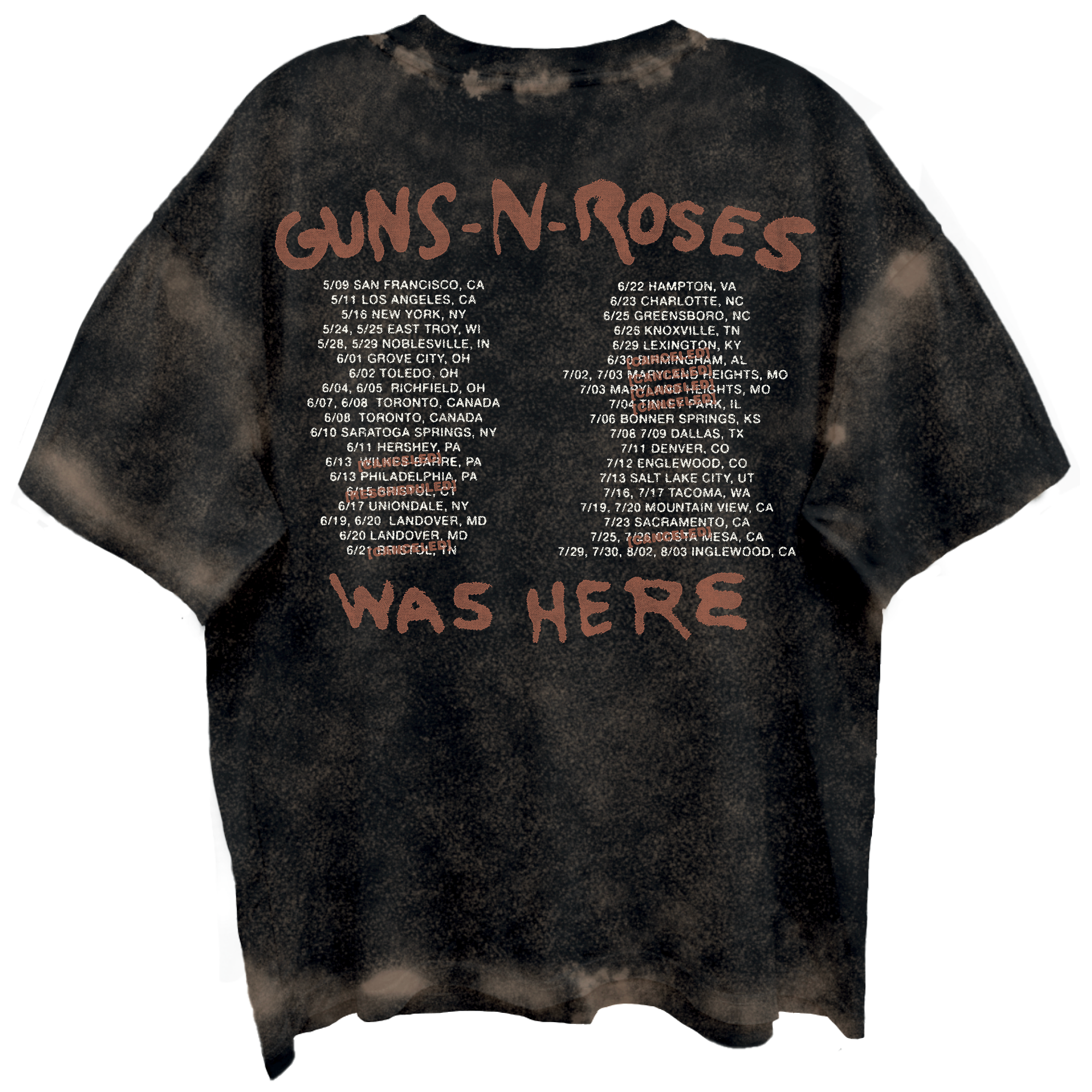 GUNS N ROSES SKELTONS LIVE FRT/BCK CHOCOLATE SPRAY WASH T-SHIRT/GIANT VINTAGE T-SHIRT