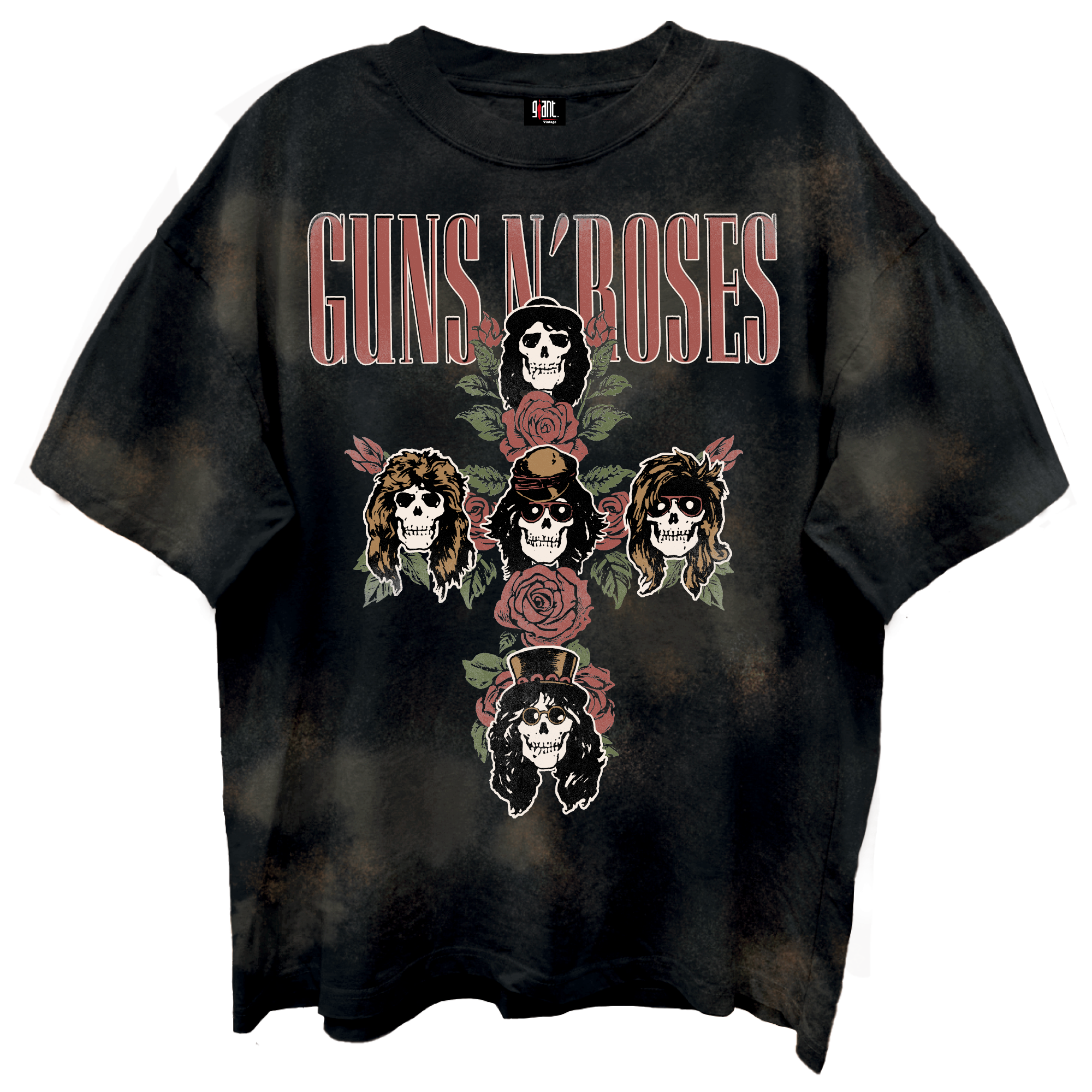GUNS N ROSES ROSE CROSS LIMO BLACK BLEACH WASH T-SHIRT/GIANT VINTAGE T-SHIRT