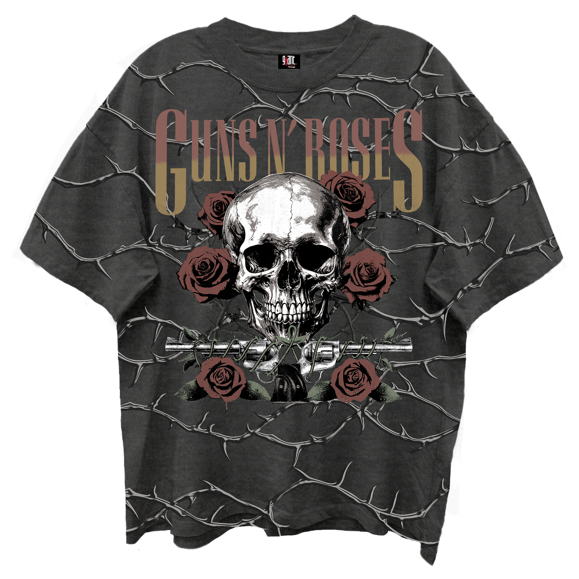 GUNS N ROSES SKULL ROSES FRONT/BCK VINTAGE BLACK ENZYME WASH GIANT VINTAGE T-SHIRT