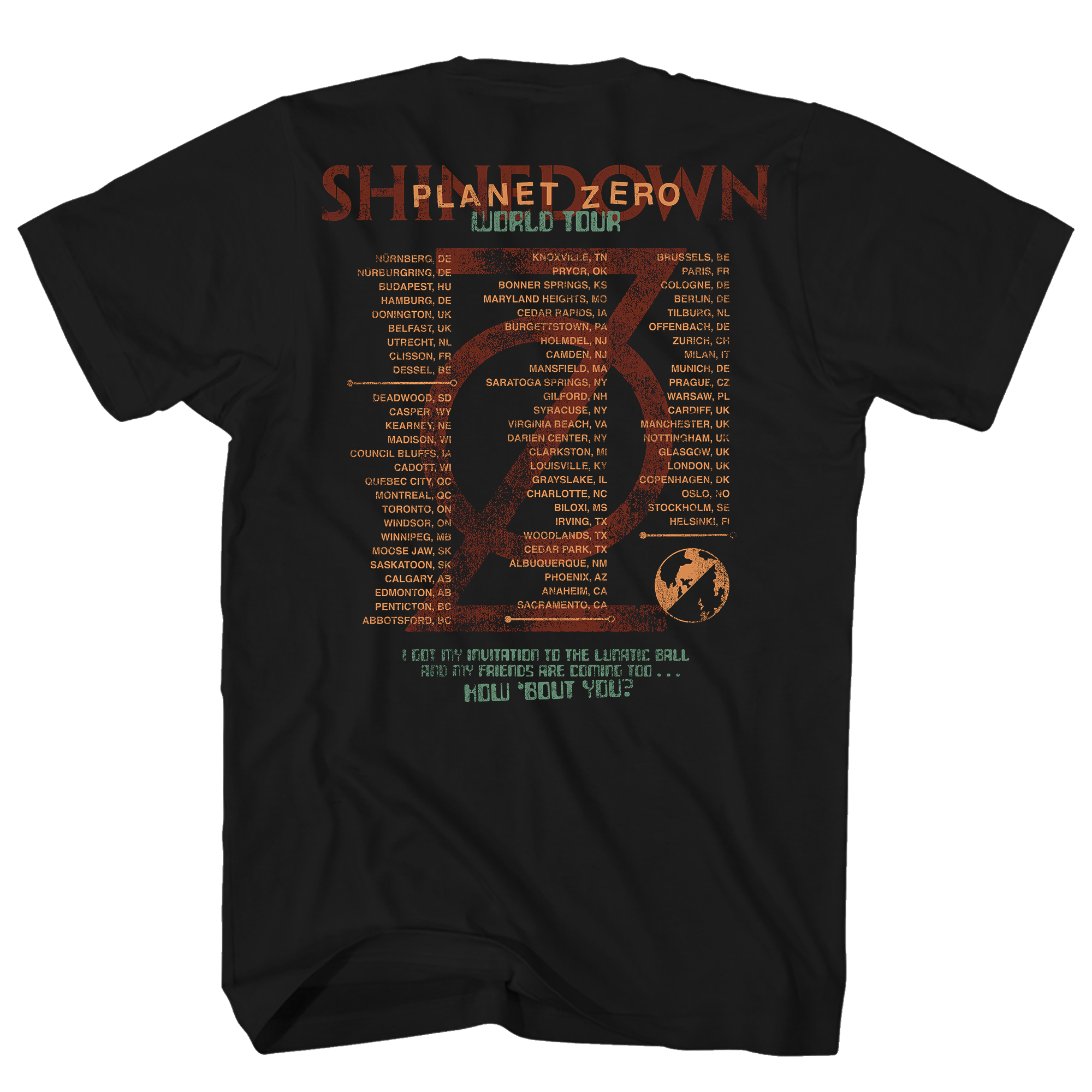SHINEDOWN PLANET ZERO WORLD TOUR BLACK T-SHIRT