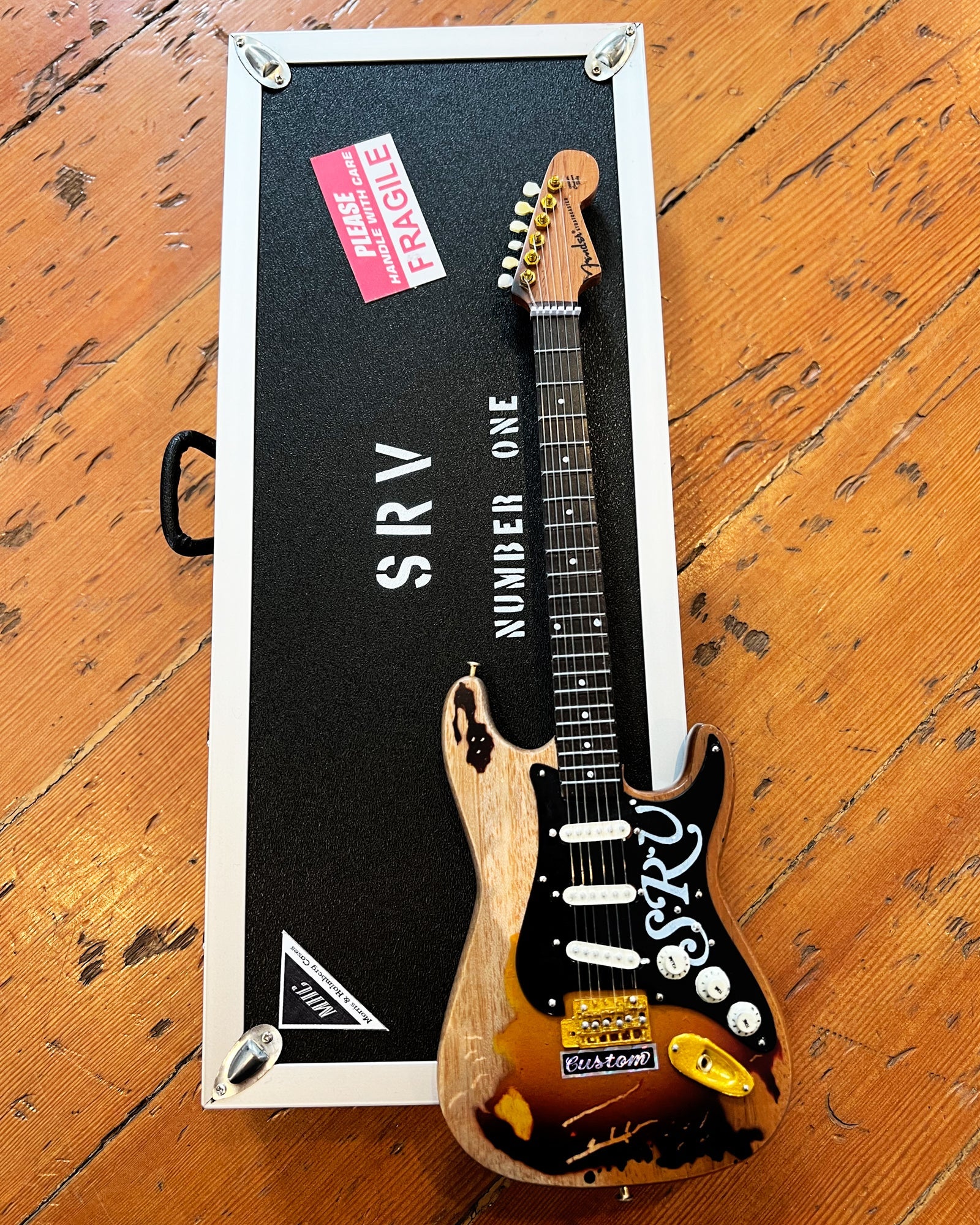 MINI CASE & GUITAR STEVIE RAY VAUGHAN SRV #1 DISTRESSED MINI FENDER™ STRAT™ GUITAR REPLICA