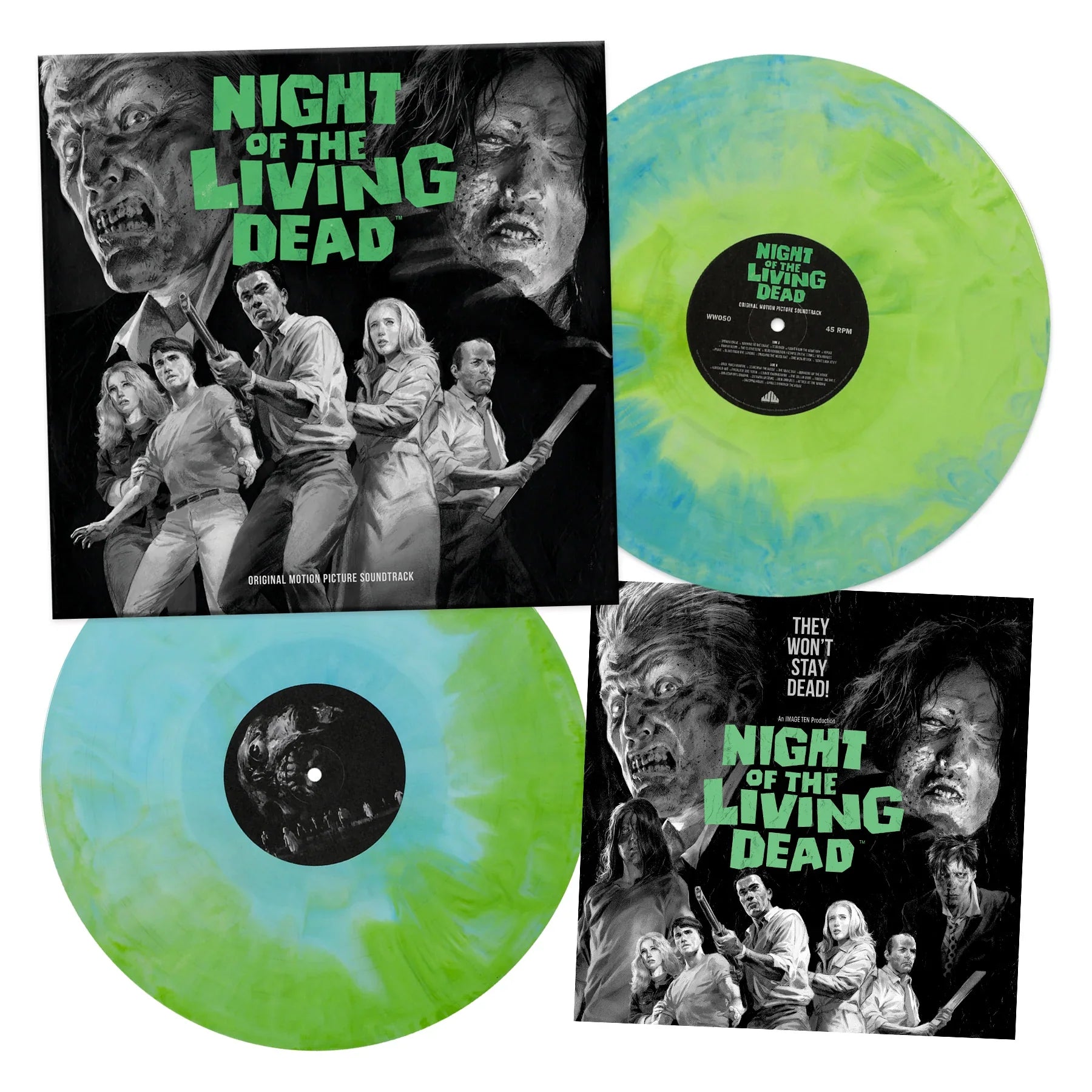 NIGHT OF THE LIVING DEAD SOUNDTRACK 2LP (50th Anniversary Edition, Ghoul Green & Blue Vinyl)