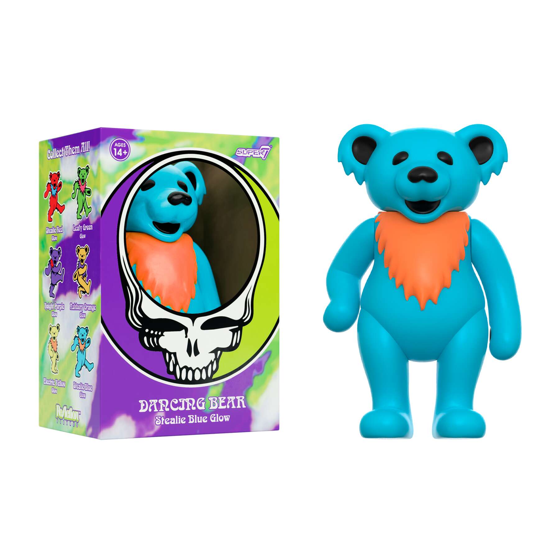 SUPER7 REACTION GRATEFUL DEAD W3 DANCING BEARS STEALIE BLUE (GLOW IN THE DARK)