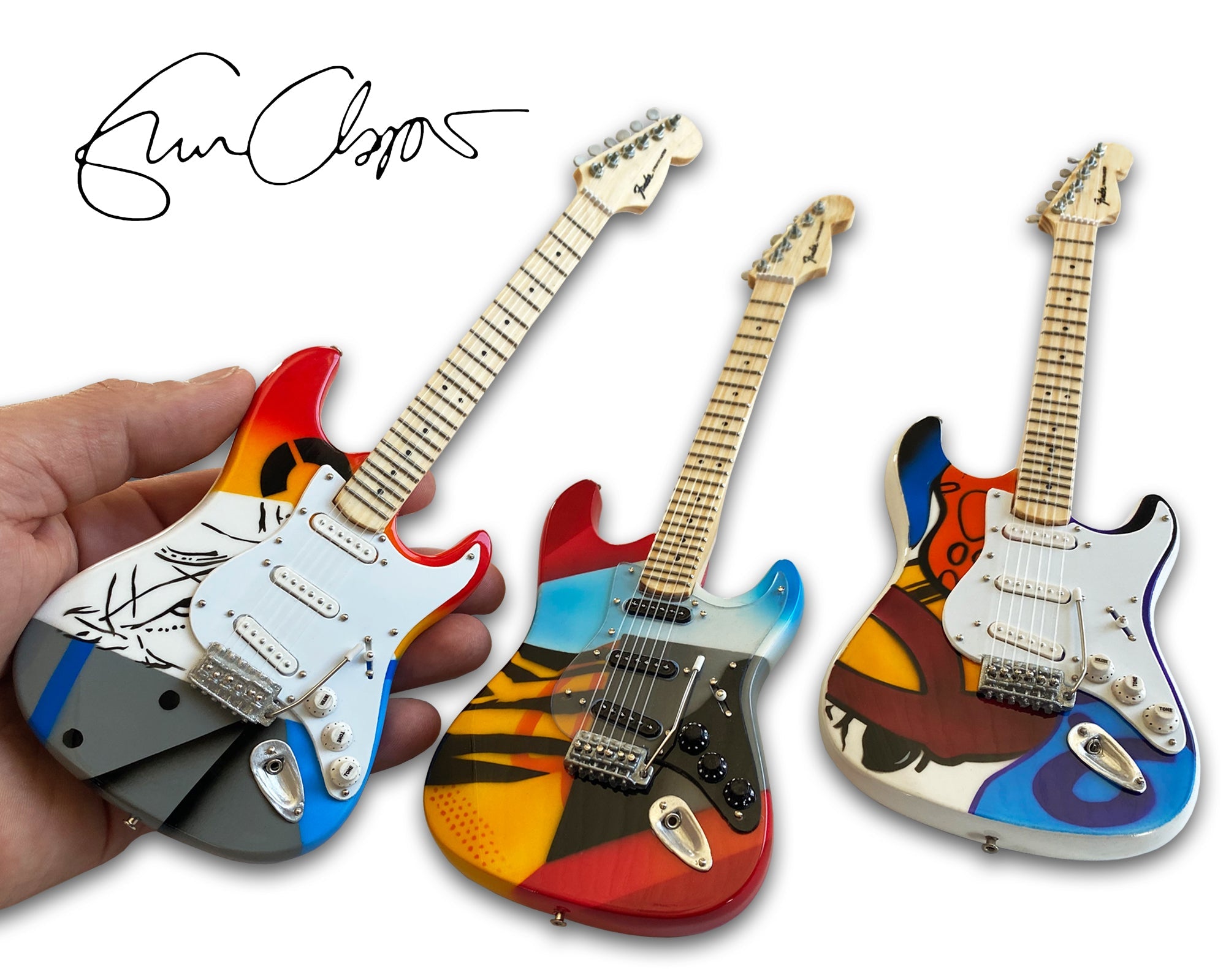ERIC CLAPTON CRASH SET OF 3 MINI GUITAR REPLICAS - OFFICIALLY LICENSED FENDER® COLLECTION