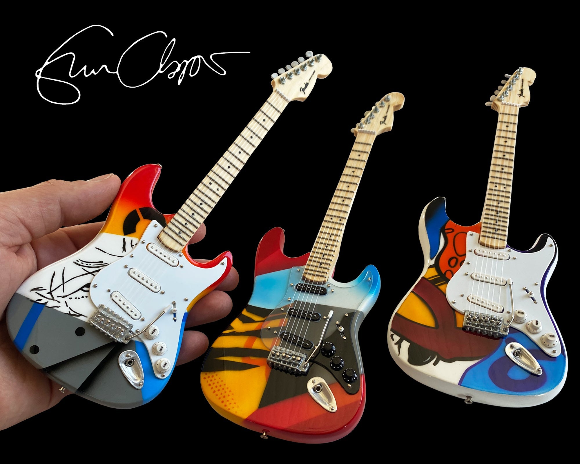 ERIC CLAPTON CRASH SET OF 3 MINI GUITAR REPLICAS - OFFICIALLY LICENSED FENDER® COLLECTION