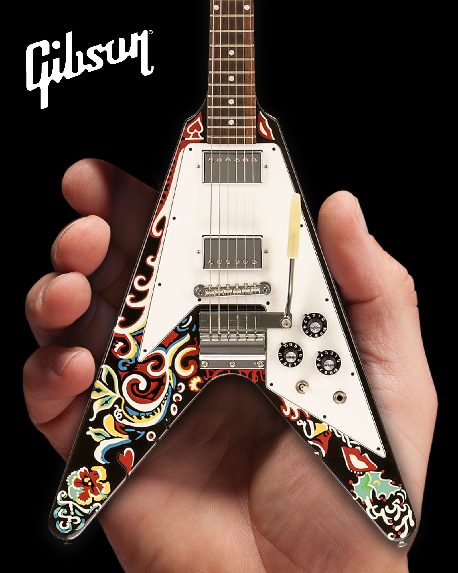 *NEW JIMI HENDRIX™ GIBSON PSYCHEDELIC FLYING V 1:4 SCALE MINI GUITAR MODEL