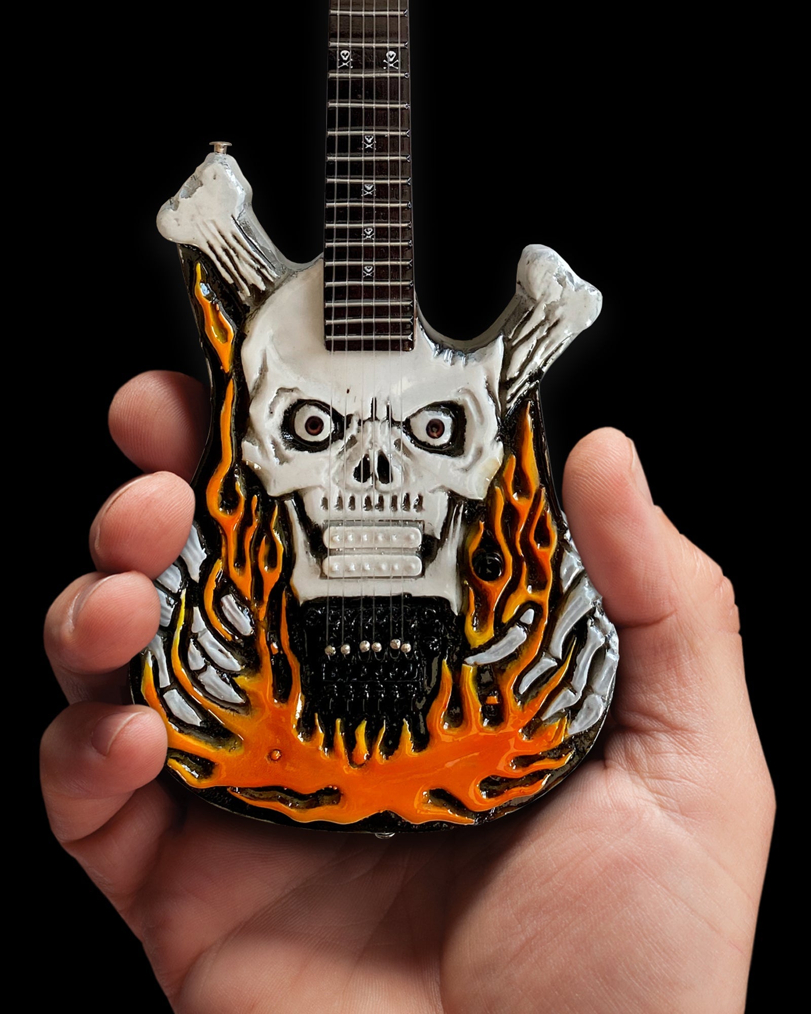 OFFICIAL GEORGE LYNCH SIGNATURE ESP FLAMING SKULL MINI GUITAR REPLICA