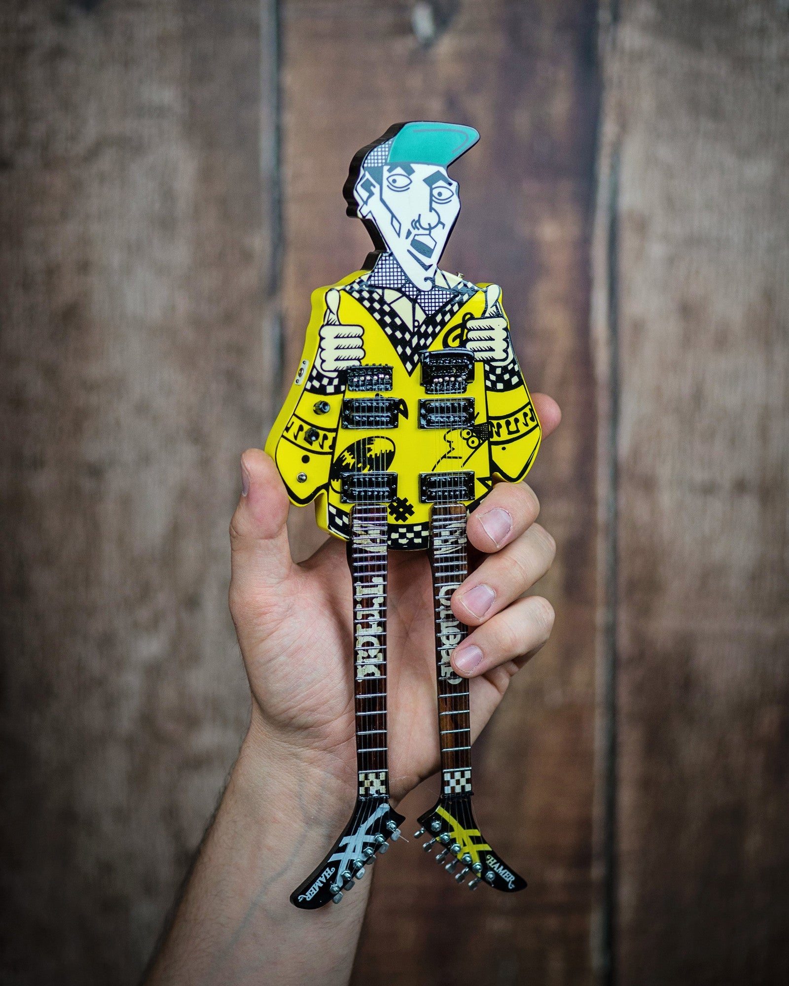 RICK NIELSEN™ UNCLE DICK DOUBLENECK MINI GUITAR REPLICA COLLECTIBLE - OFFICIALLY LICENSED