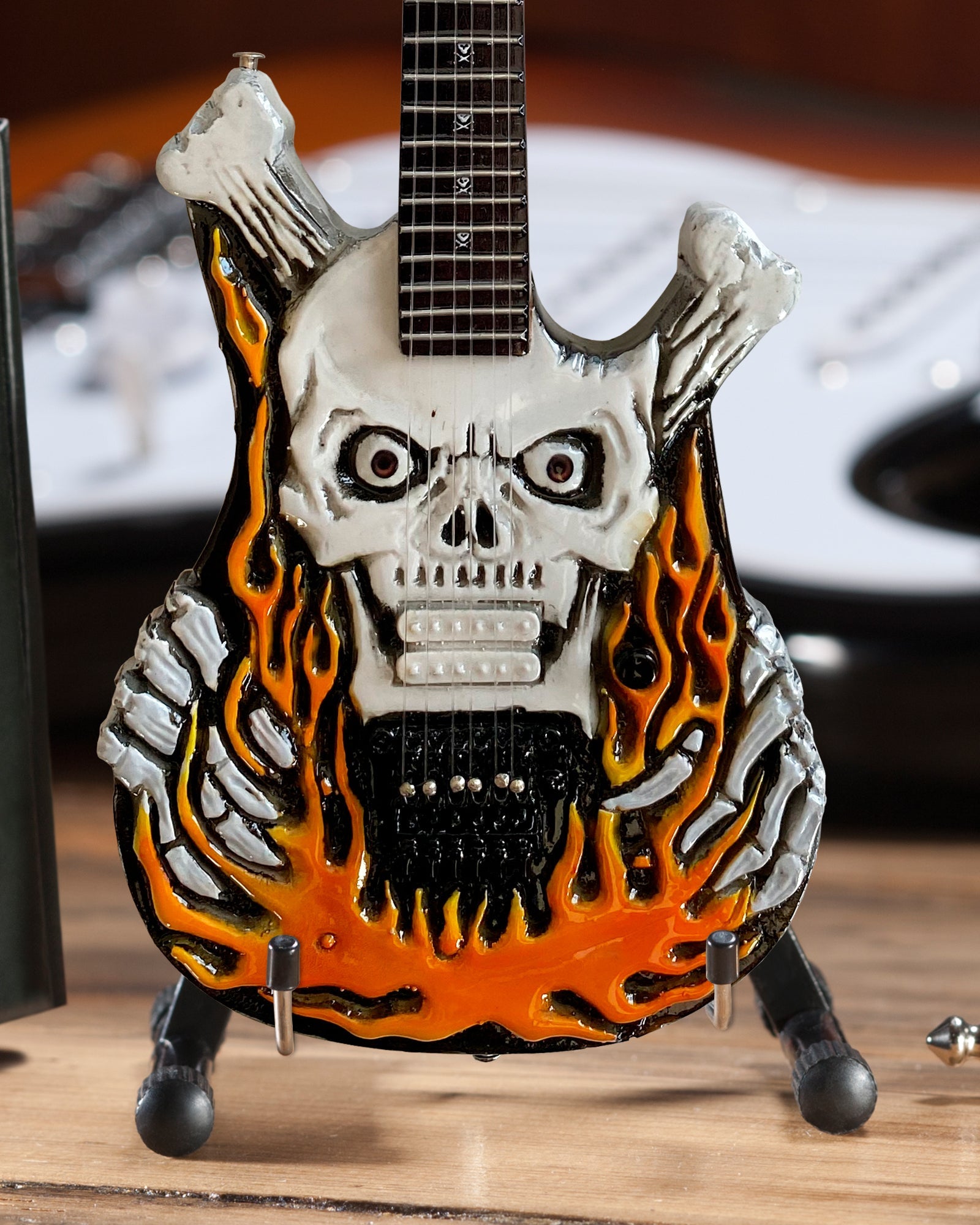 OFFICIAL GEORGE LYNCH SIGNATURE ESP FLAMING SKULL MINI GUITAR REPLICA