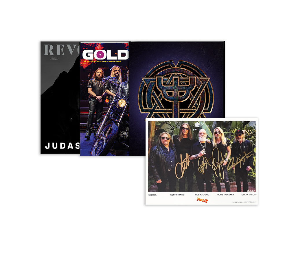 JUDAS PRIEST X GOLDMINE BUNDLE - GOLDMINE SPRING 2024 ISSUE & REVOLVER SPRING 2024 ISSUE W/ BAND SIGNED 8X10" IN NUMBERED SLIPCASE