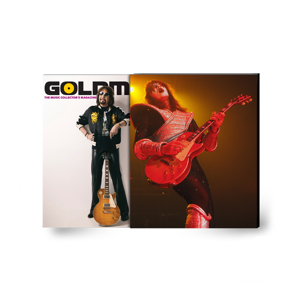 ACE FREHLEY X GOLDMINE BUNDLE - GOLDMINE SPRING 2024 ISSUE W/ NUMBERED 8X10" IN NUMBERED SLIPCASE & '10,000 VOLTS' LP (Transparent Red & Blue w/ Silver & Black Splatter Vinyl)