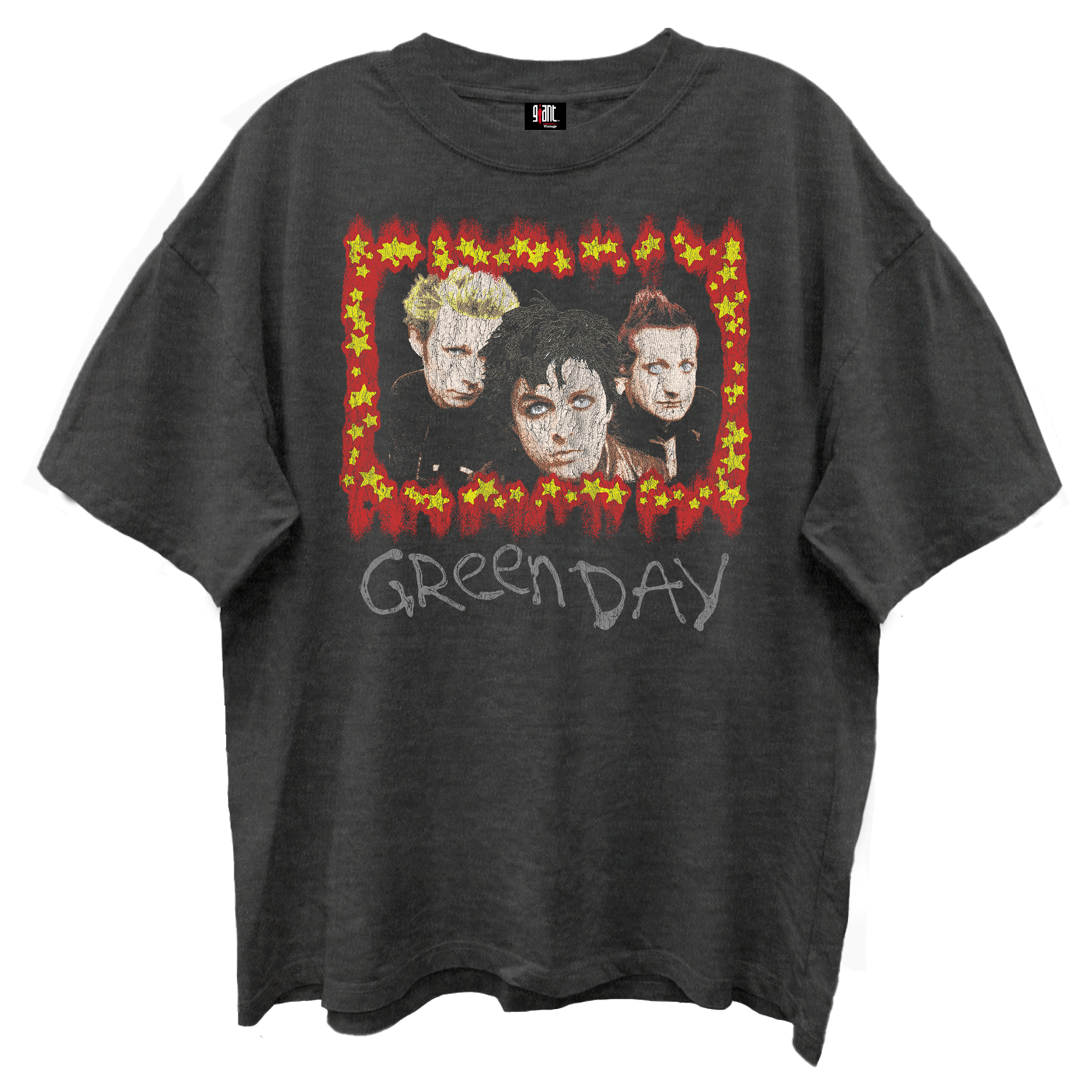 GREEN DAY STAR GROUP PHOTO VINTAGE BLACK ENZYME WASH T-SHIRT/GIANT VINTAGE T-SHIRT