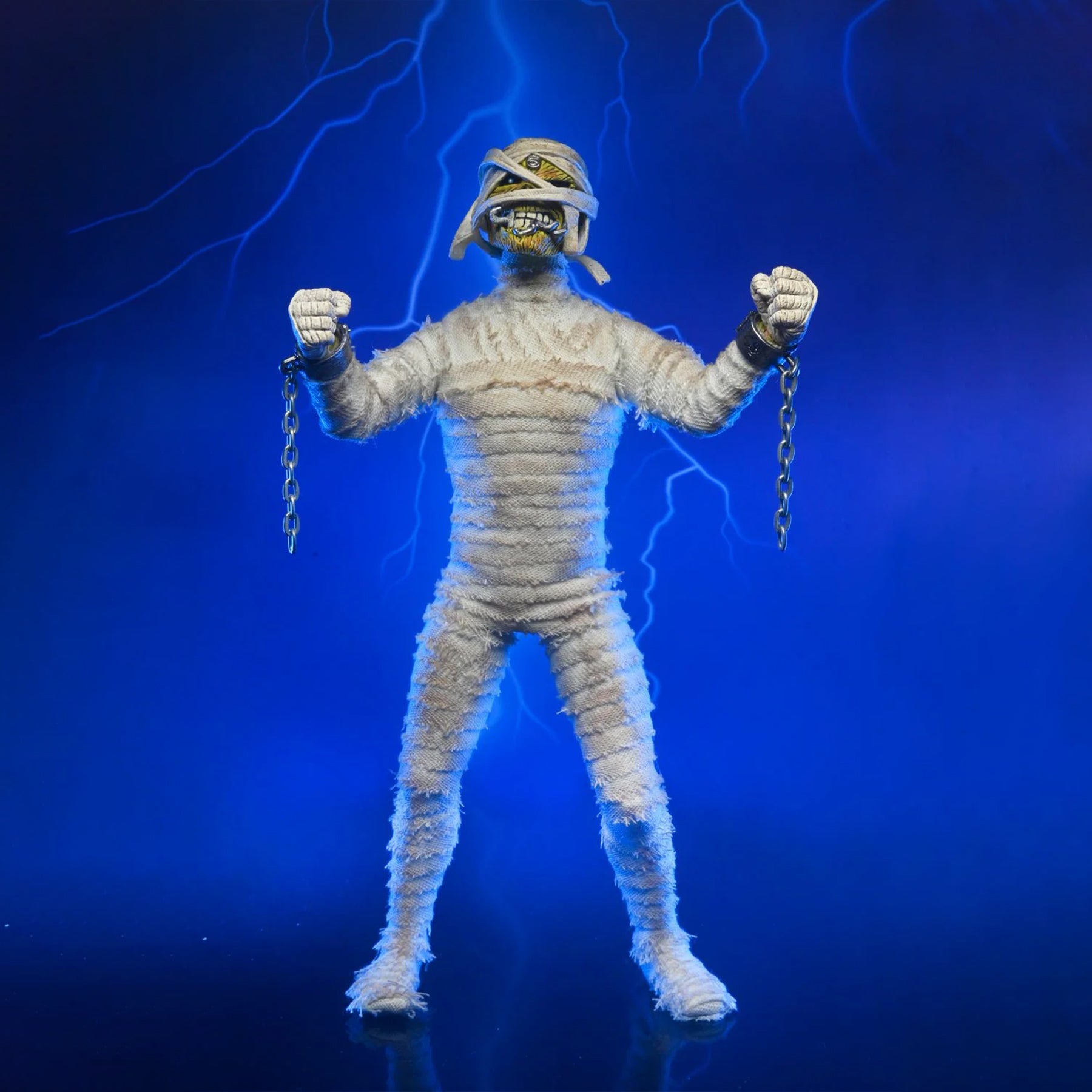 Iron Maiden Mummy Eddie Clothed Figure Blue Background