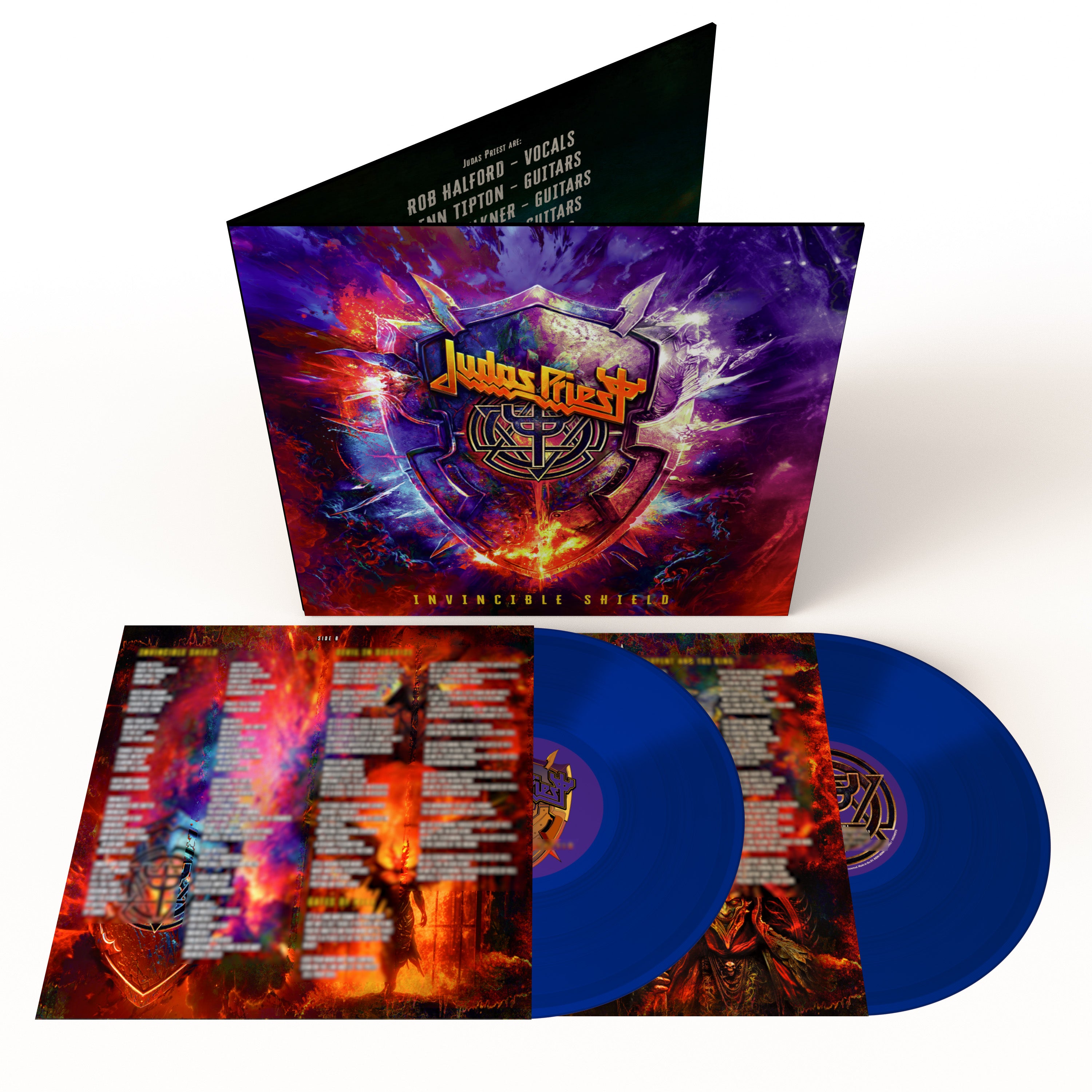 JUDAS PRIEST X GOLDMINE BUNDLE - GOLDMINE SPRING 2024 ISSUE & REVOLVER SPRING 2024 ISSUE W/ BAND SIGNED 8X10" IN NUMBERED SLIPCASE + JUDAS PRIEST 'INVINCIBLE SHIELD' 2LP (Limited Edition – Only 1000 Made, Blue Vinyl)