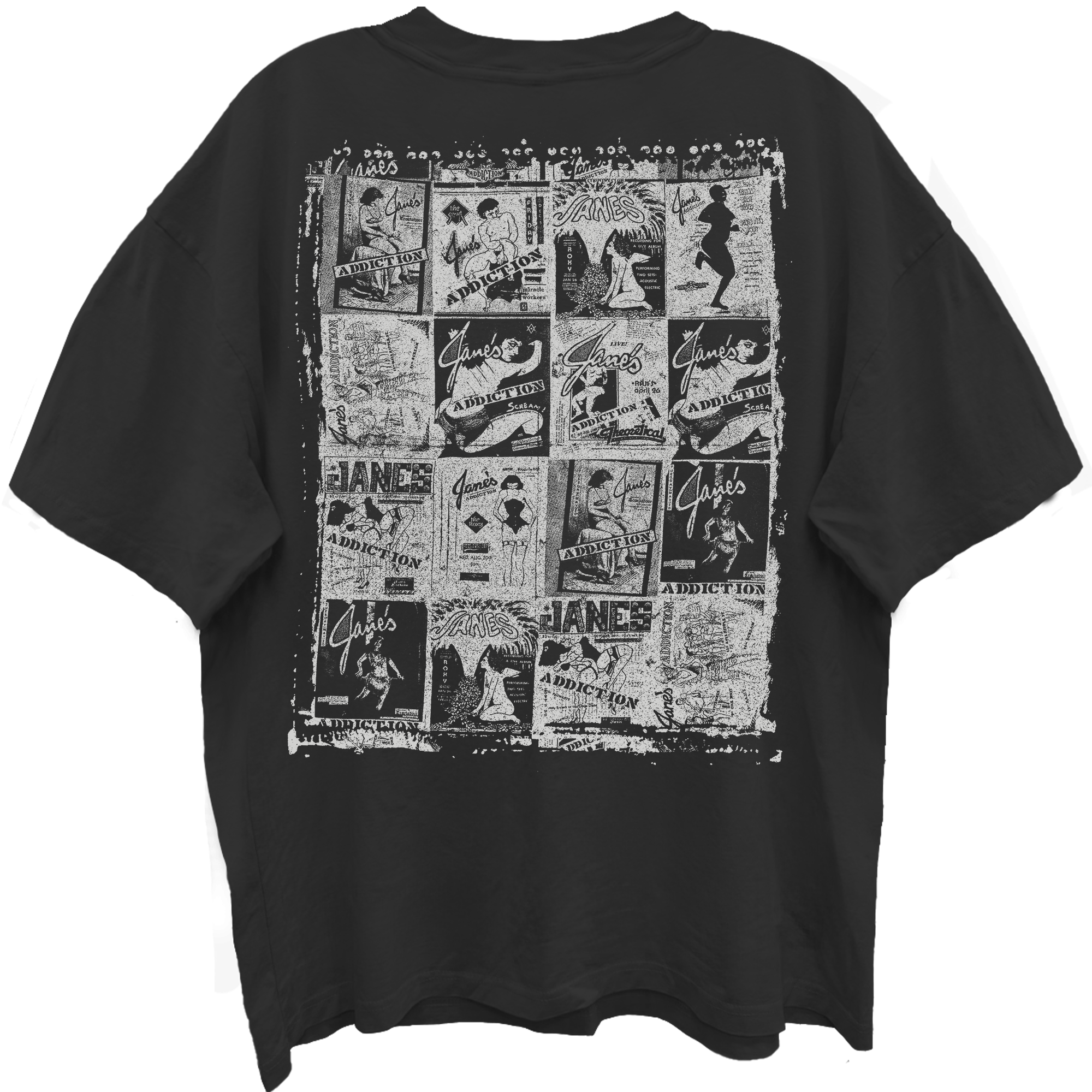 JANES ADDICTION LOGO COLLAGE FRT/BK VINTAGE BLACK ENZYME WASH T-SHIRT/GIANT VINTAGE T-SHIRT