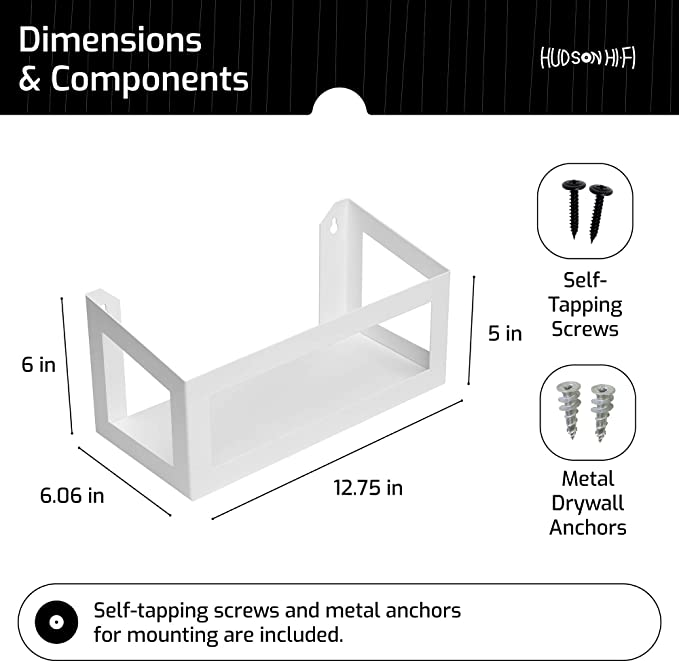 HUDSON HI-FI: WALL MOUNT VINYL RECORD STORAGE 25-ALBUM WHITE DISPLAY HOLDER