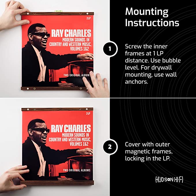 HUDSON HI-FI: MODULAR VINYL RECORD WALL MOUNT WALNUT DISPLAY SYSTEM - 2 PACK