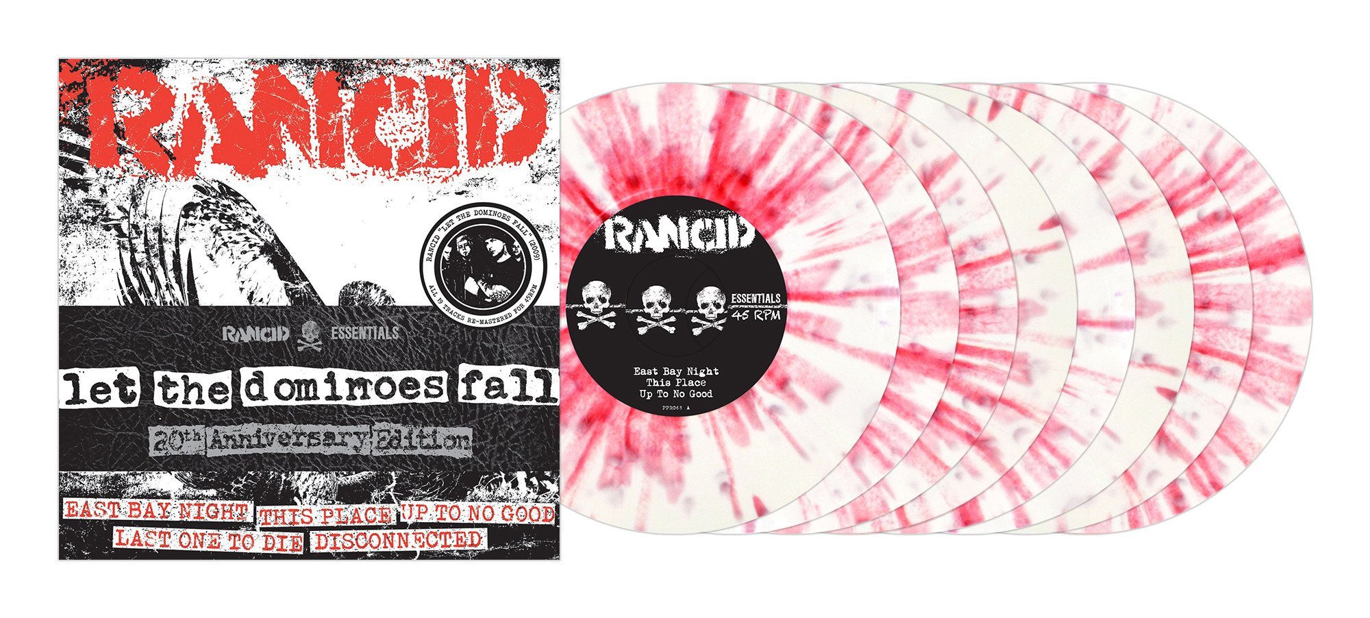 RANCID 'LET THE DOMINOES FALL' 8x7" SINGLES (White & Red Splatter Vinyl)