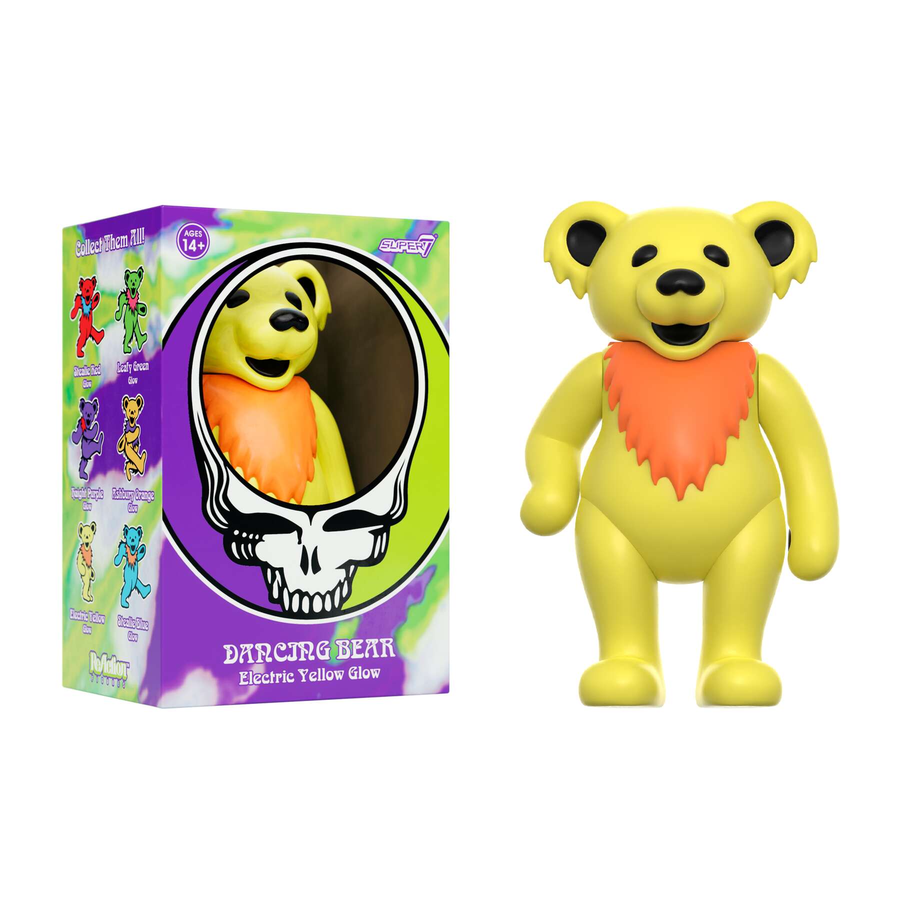 SUPER7 REACTION GRATEFUL DEAD W3 DANCING BEARS ELECTRIC YELLOW (GLOW IN THE DARK)