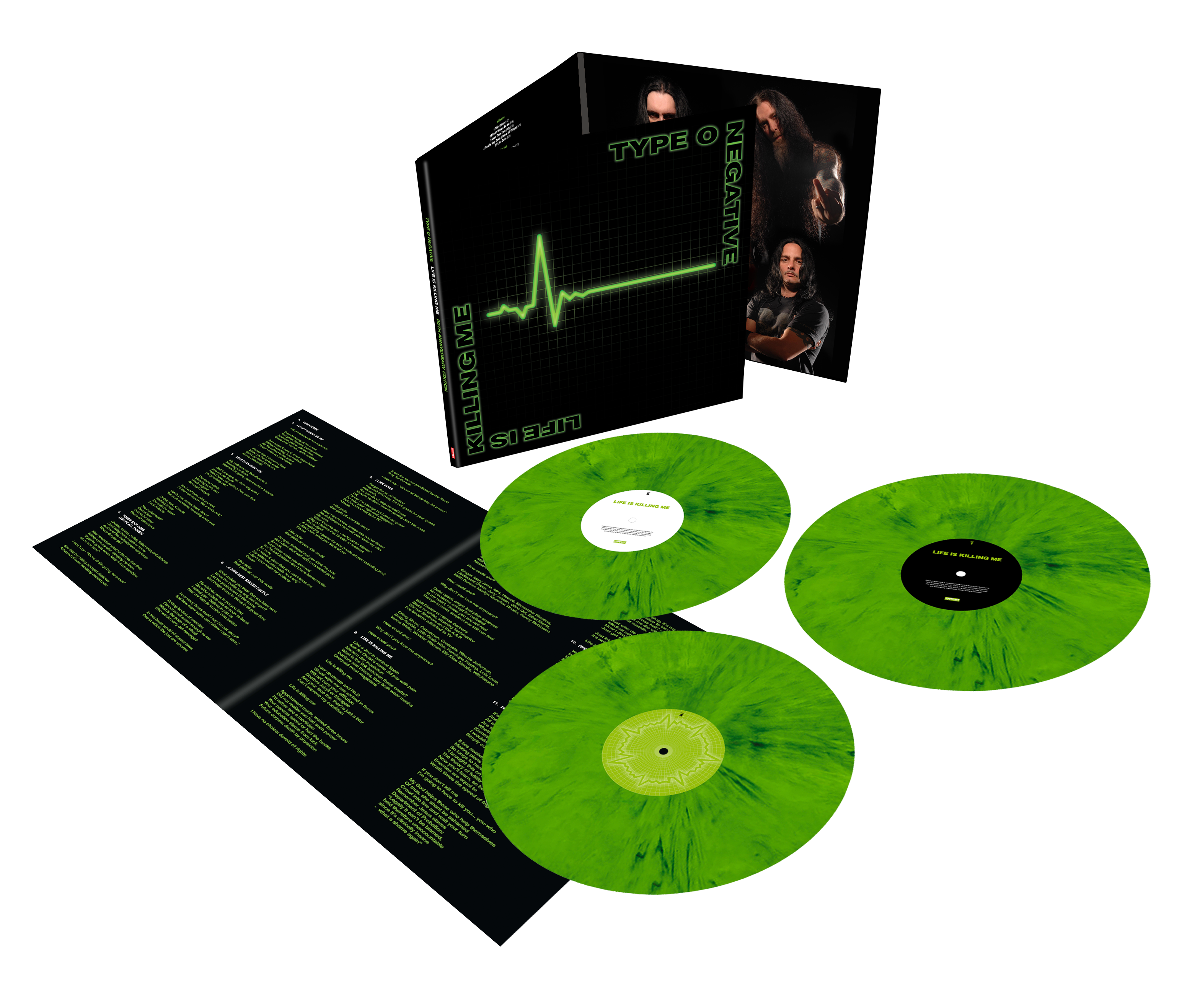 TYPE O NEGATIVE 'LIFE IS KILLING ME' 3LP (20th Anniversary Edition, Green and Black Mixed Vinyl)