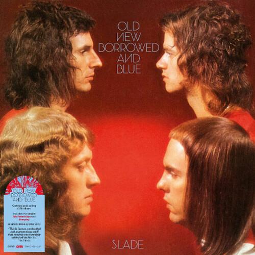 SLADE 'OLD NEW BORROWED AND BLUE' RED & BLUE SPLATTER LP