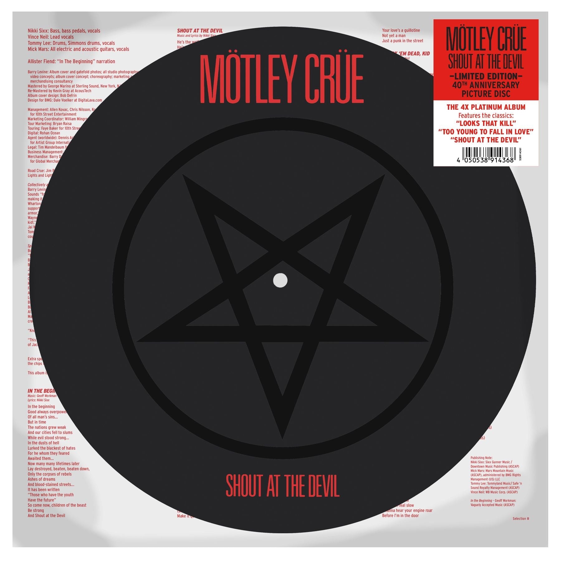 MOTLEY CRUE 'SHOUT AT THE DEVIL' LP (40th Anniversary Edition, Picture Disc)